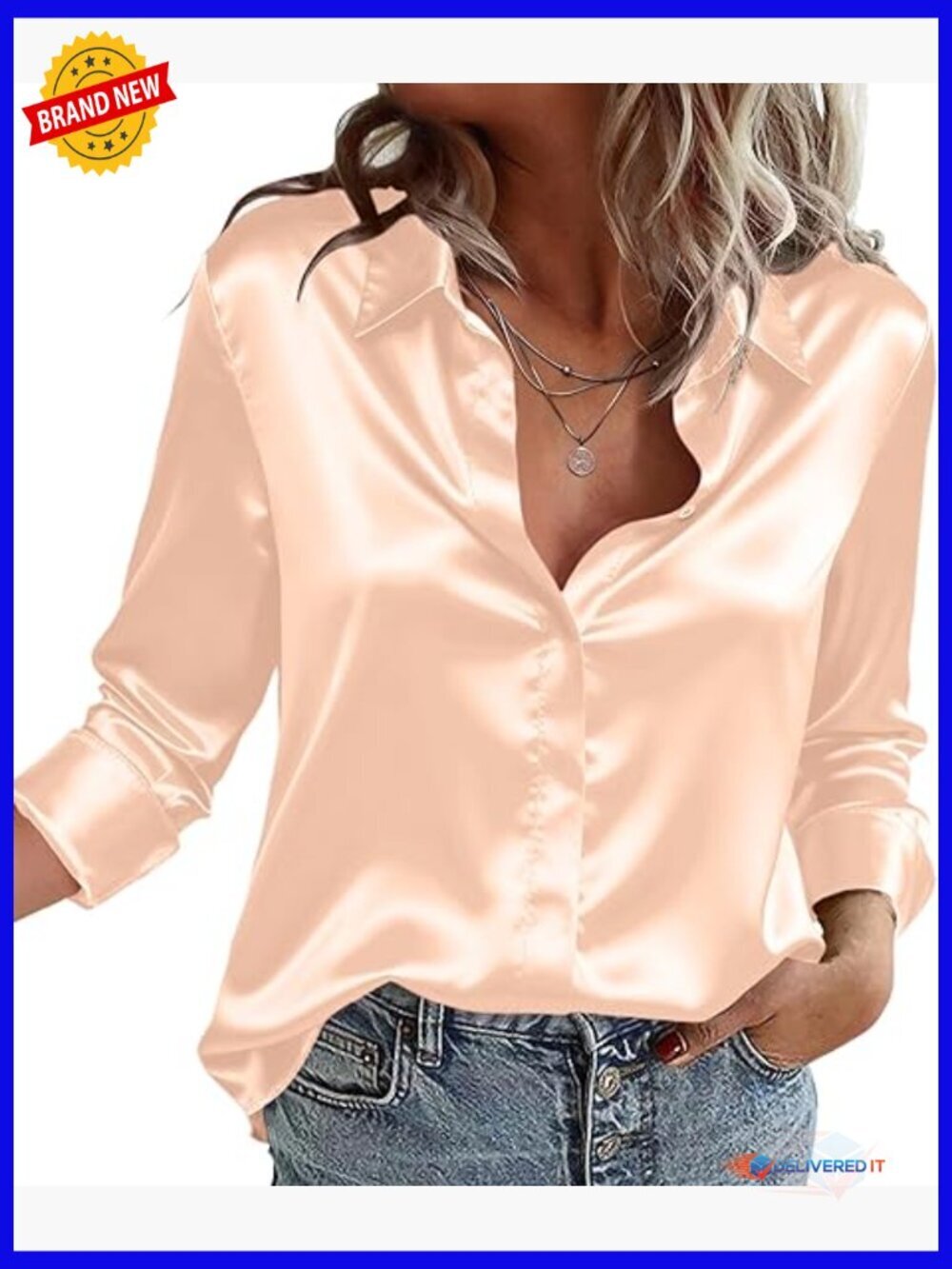 Satin Button Down Blouse Long Sleeve Silk Work Tunic Top